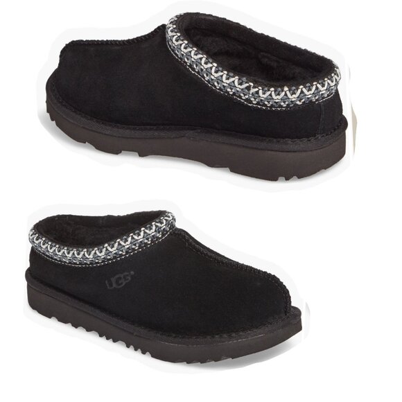 UGG Tasman II Embroidered Kids Slippers Black Suede Size Big Kid 6 - Picture 1 of 8